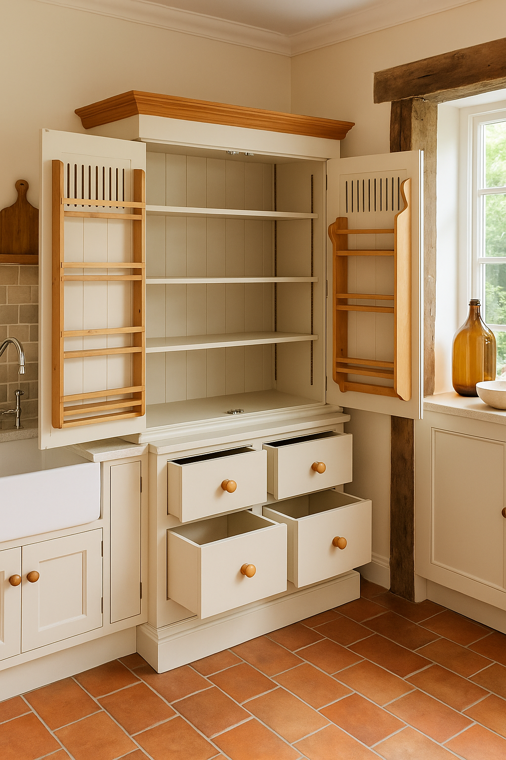 Cotswold Kitchen larder pantry provisions Cupboard 2 Vented Upper Door and 4 Lower Drawers