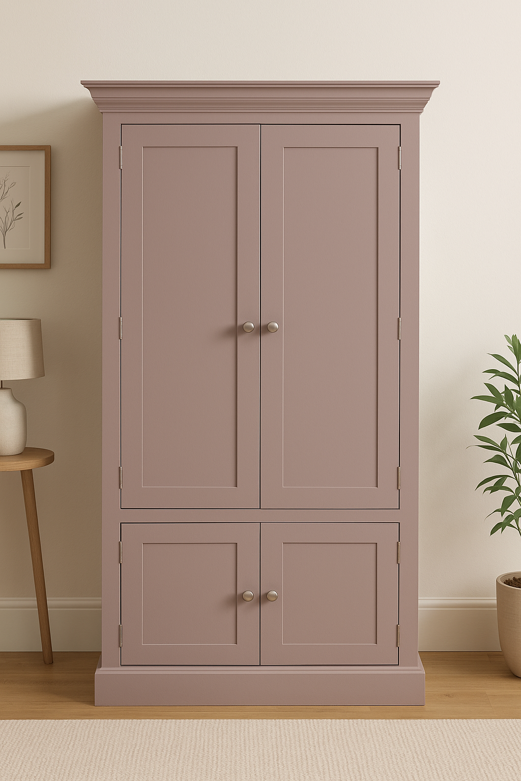 Computer desk station with 2 upper doors and 2 lower doors